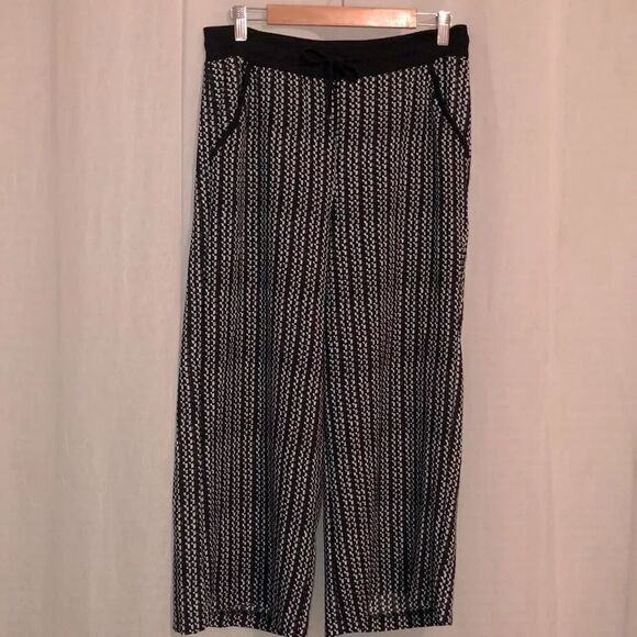 Max Studio Pants - Max Studio L Wide Leg Crepe Cropped Pants Black White
